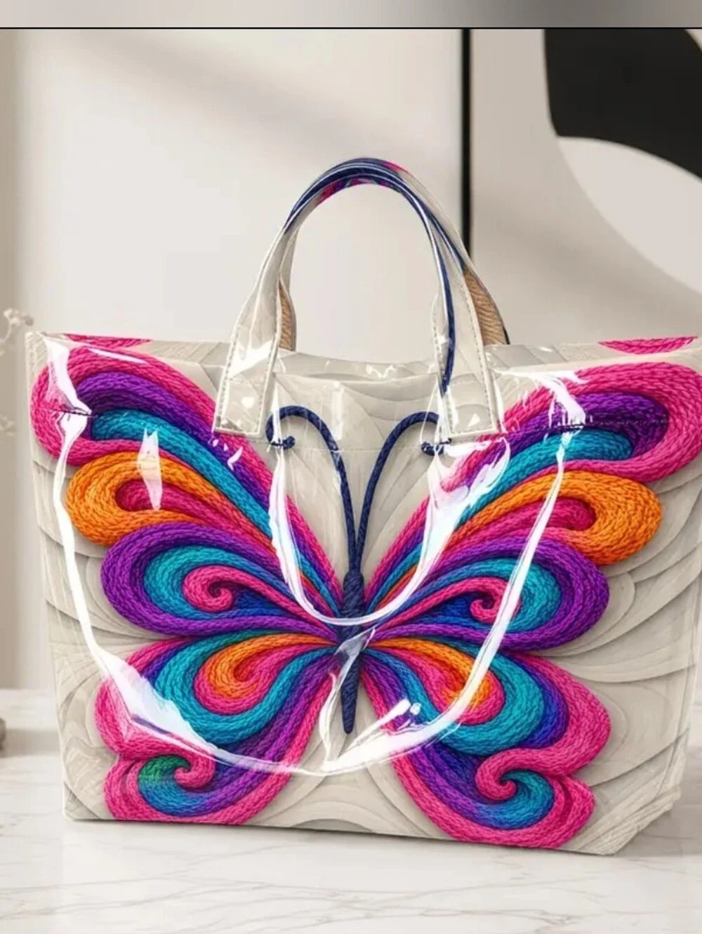 Beautiful Colorful Boho Butterfly PVC Daily Commuter Tote Bag Large